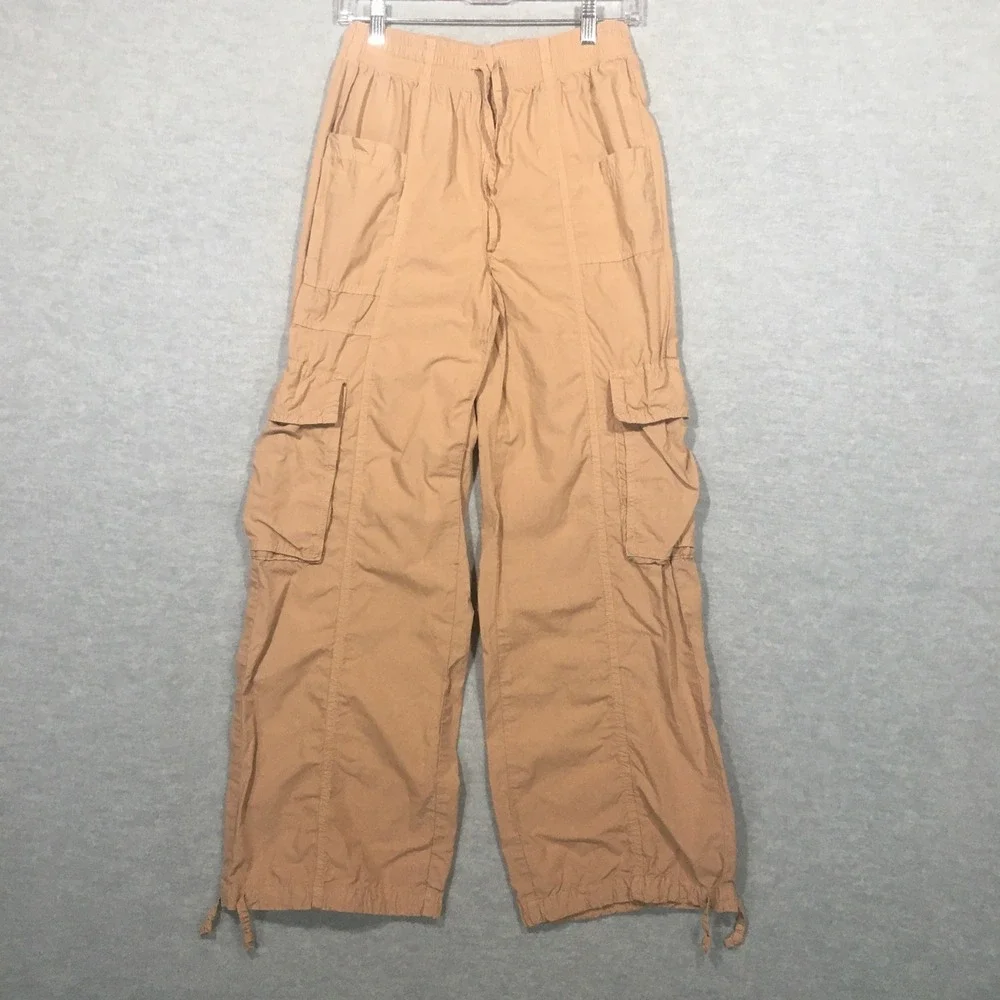 Aerie XS Tan Cargo Pants Lightweight Drawstring Tie Cuffs Elastic High‎ Waist